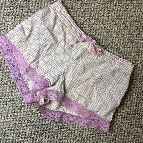 Cute vintage y2k low rise gingham plaid mini/ micro lace shorts - Picture 2 of 6
